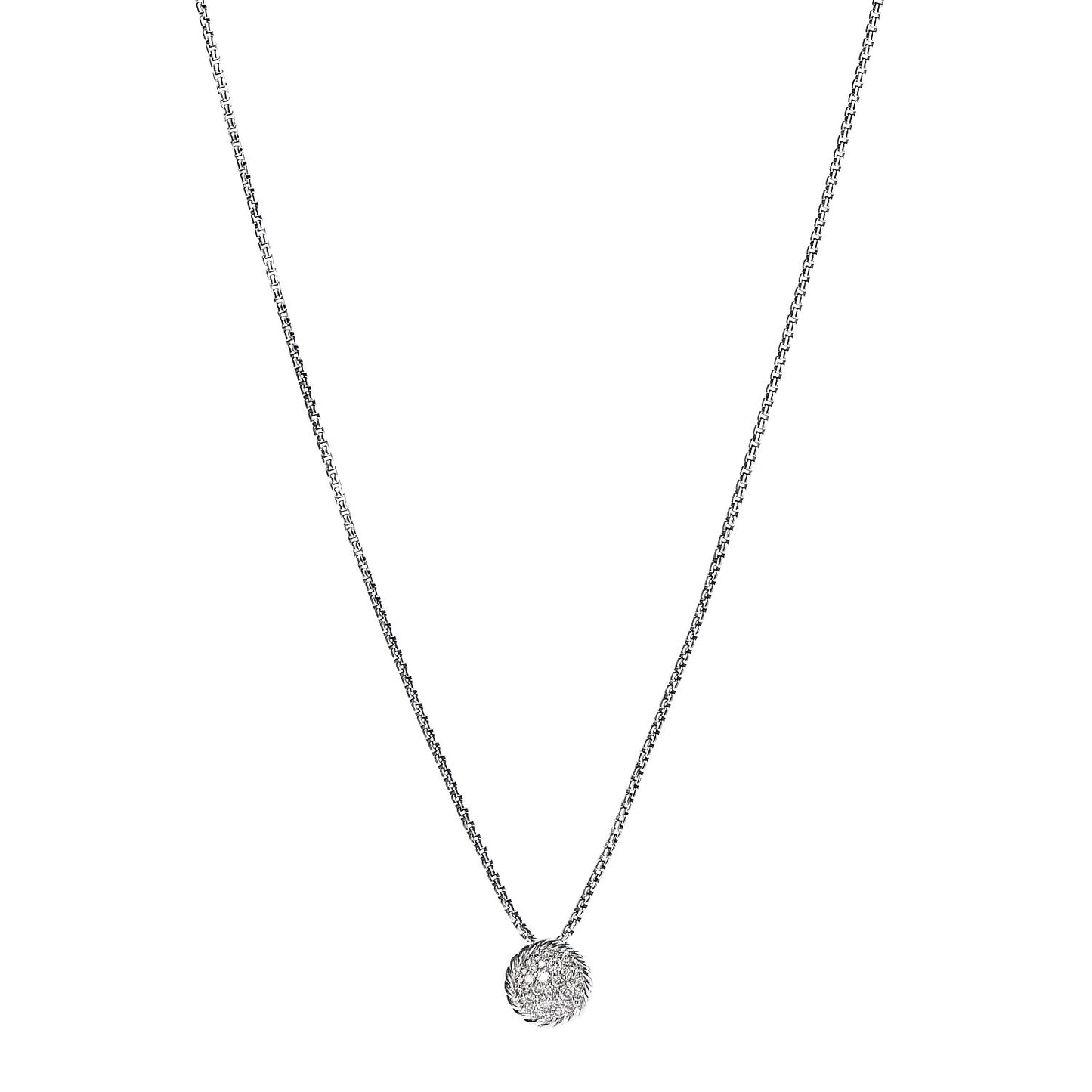 Sterling Silver Diamond 9mm Petite Pave Pendant Necklace