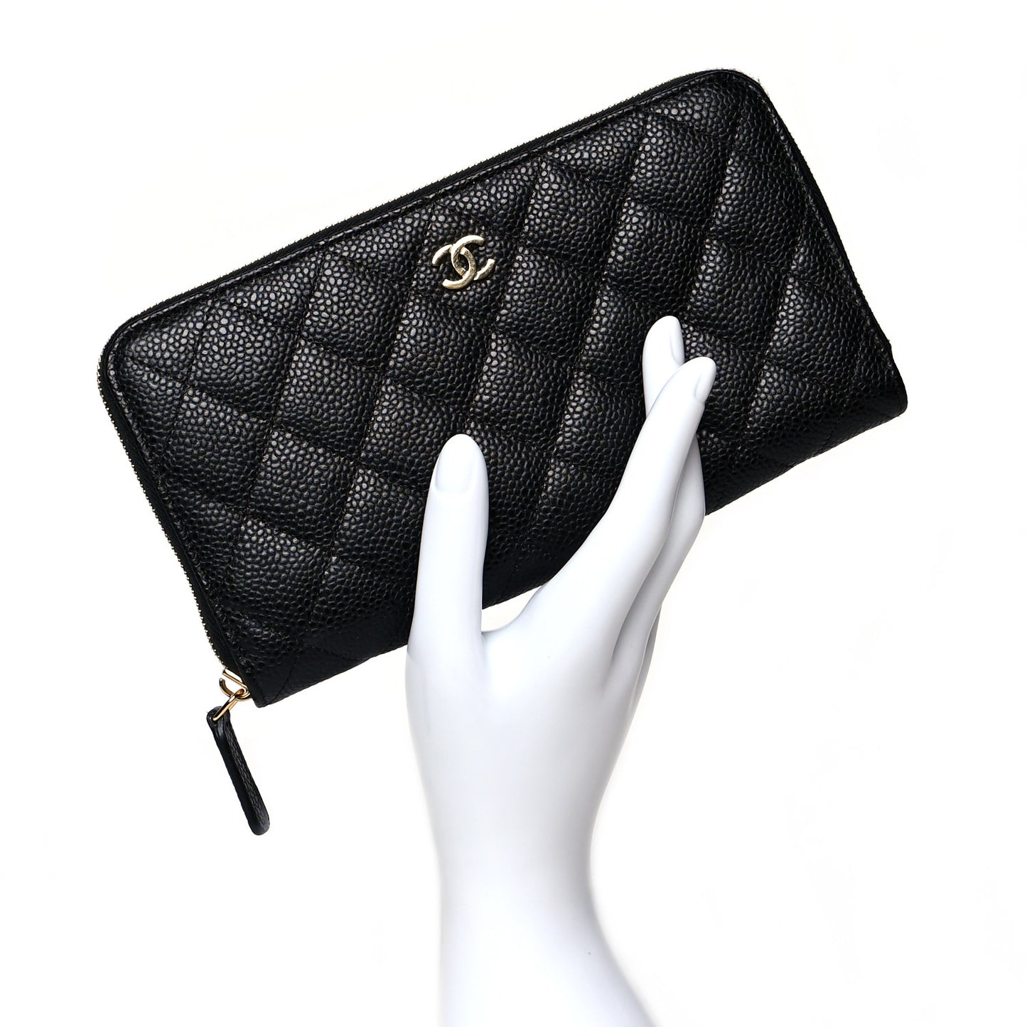 Caviar Quilted Large Gusset Zip Around Wallet Black