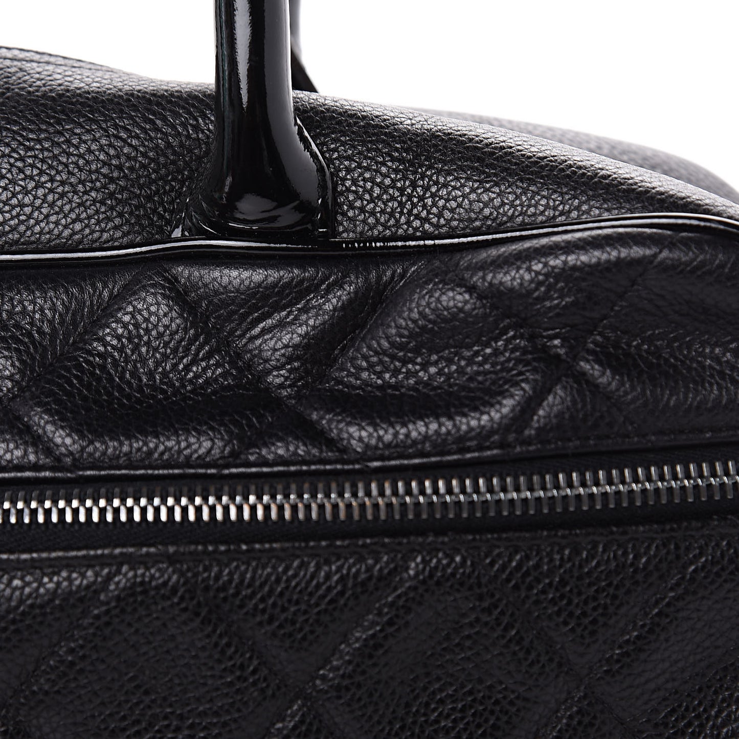 Caviar Patent Quilted Large Bowler Black