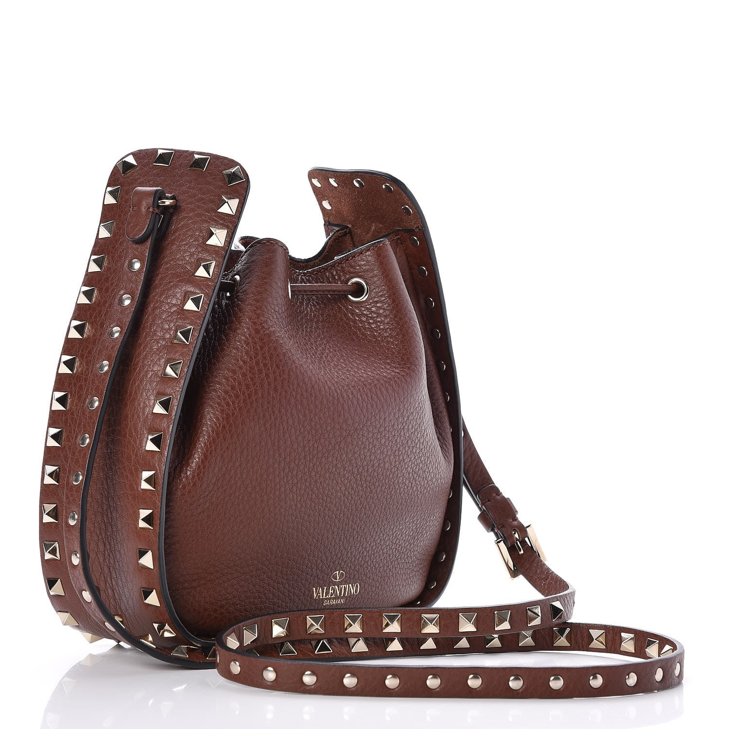 Valentino Garavani Grained Calfskin Rockstud Bucket Bag Light Brown 3 of 7