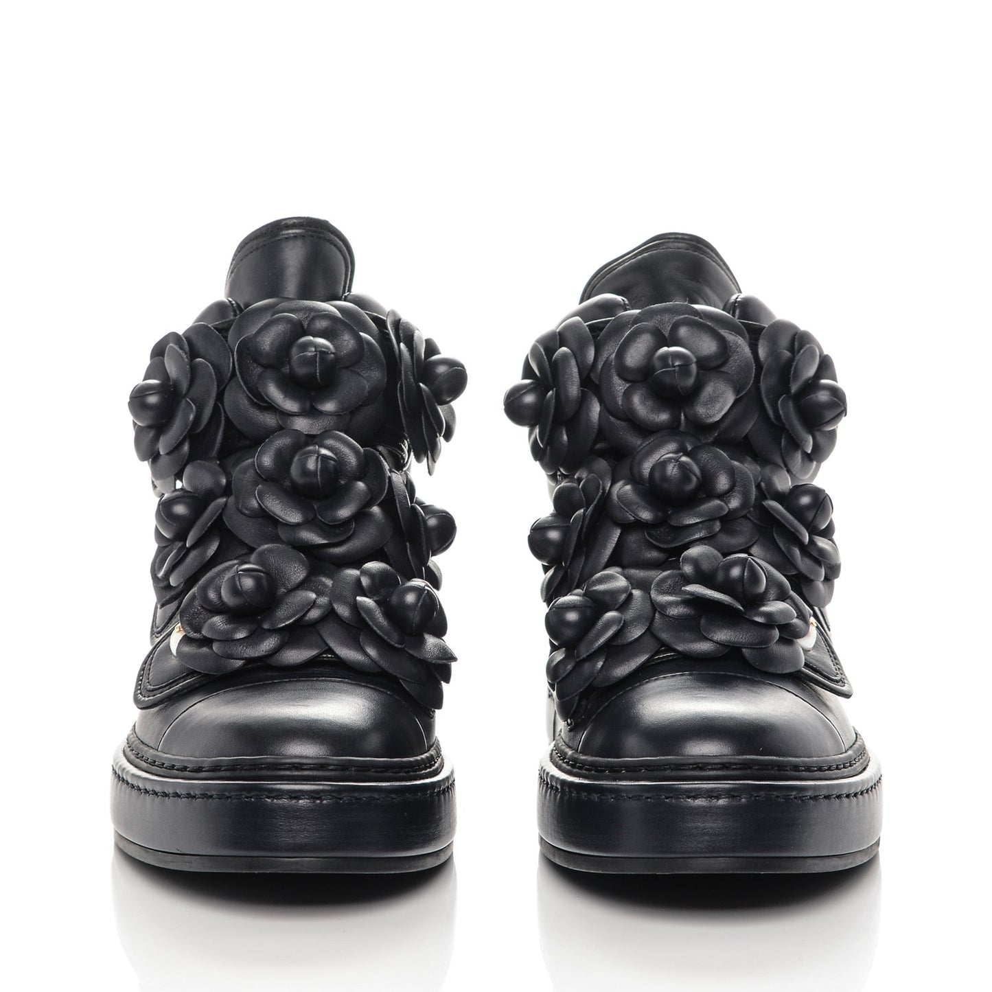 Lambskin Camellia High Top Sneakers 35.5 Navy
