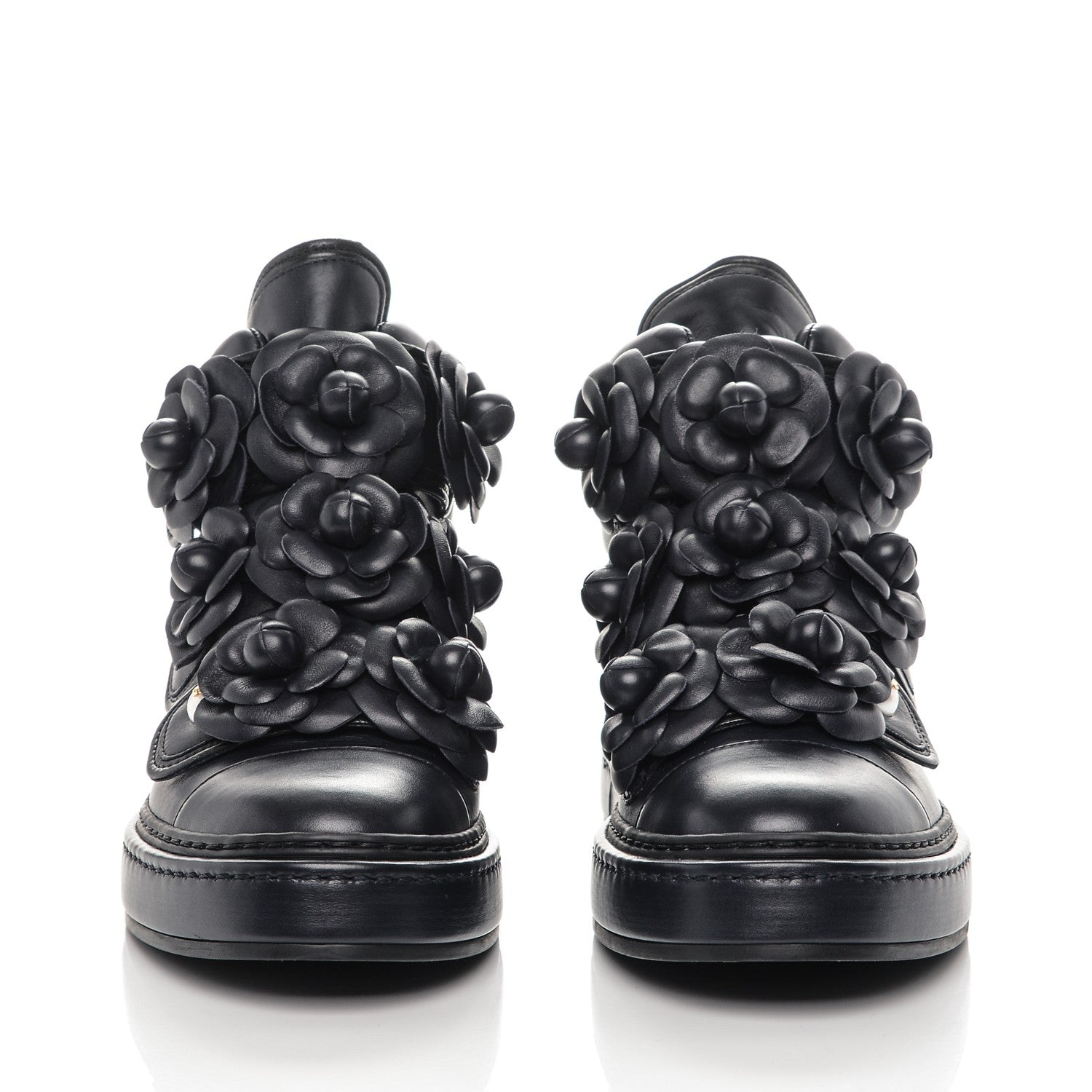 Chanel Lambskin Camellia High Top Sneakers 35.5 Navy 2 of 7