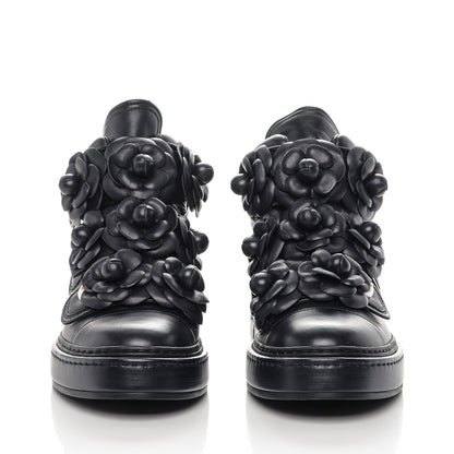 Chanel Lambskin Camellia High Top Sneakers 35.5 Navy 2 of 7