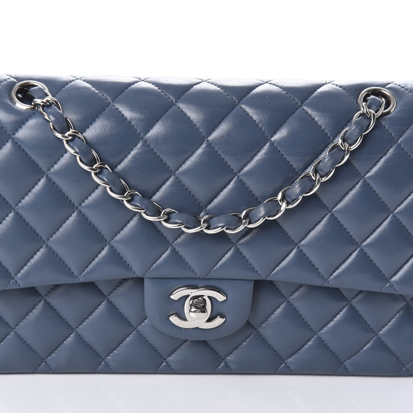 Lambskin Quilted Medium Double Flap Blue