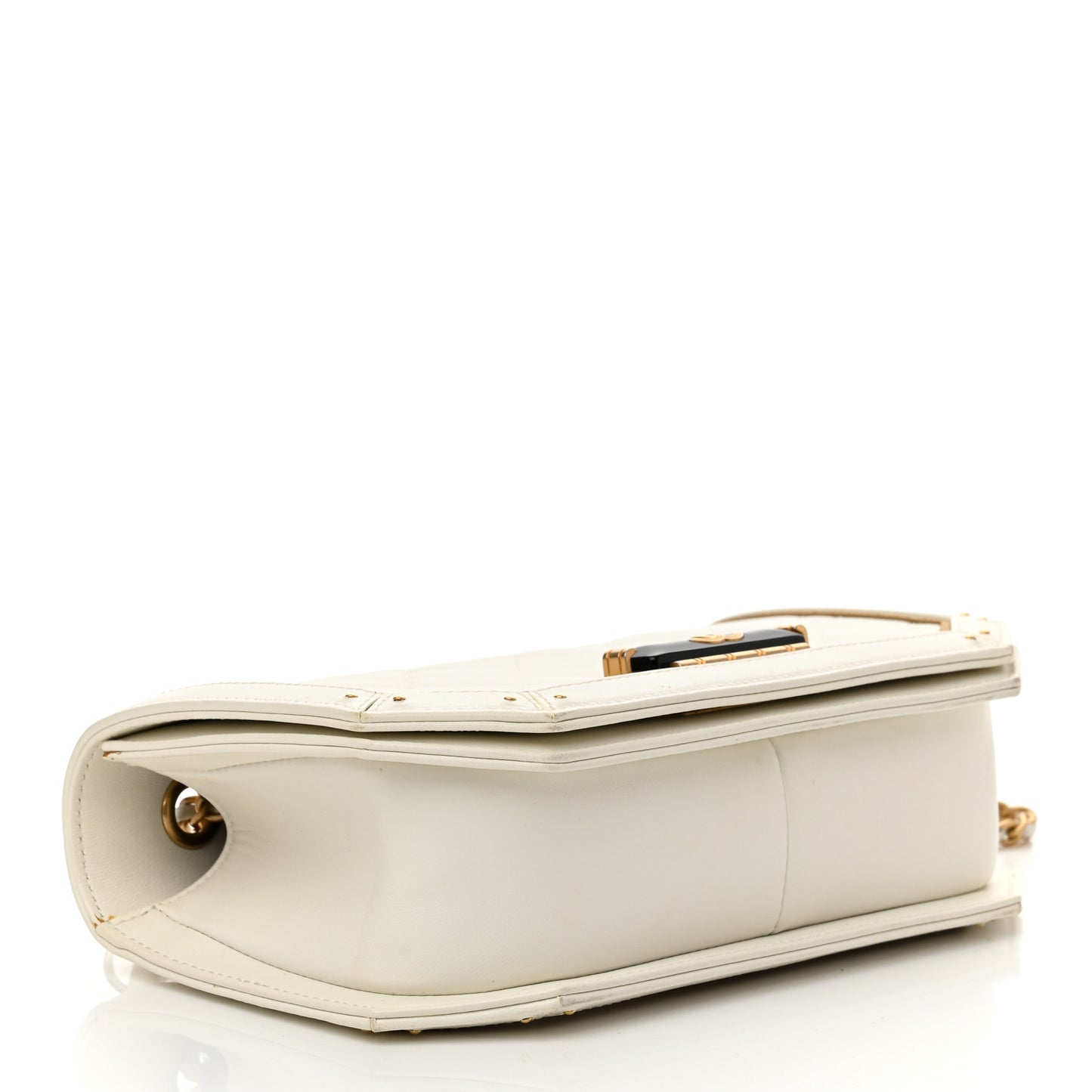 Calfskin Quilted Small Octagon CC Clasp Flap Bag White Gold