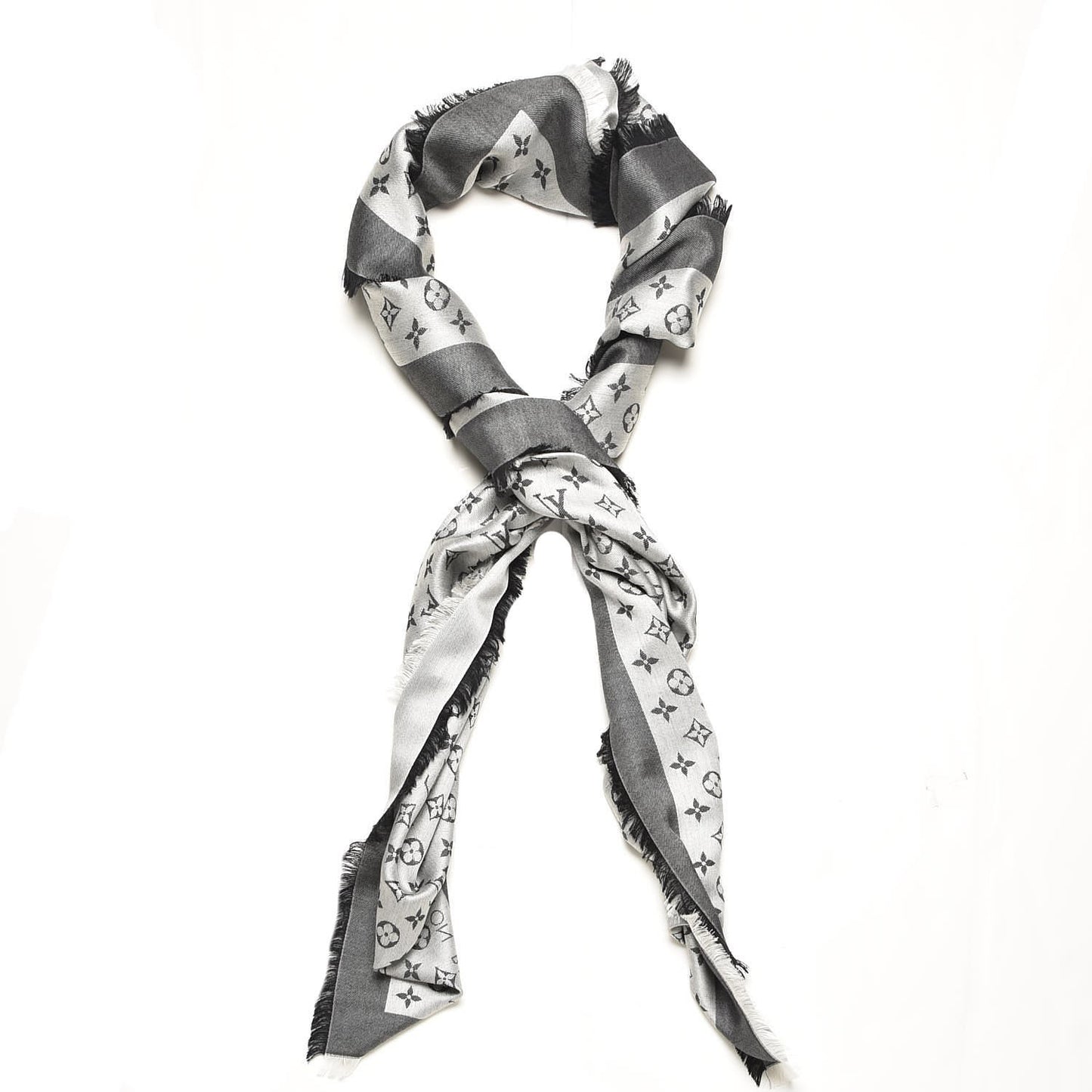 Silk Wool Monogram Denim Shawl Black
