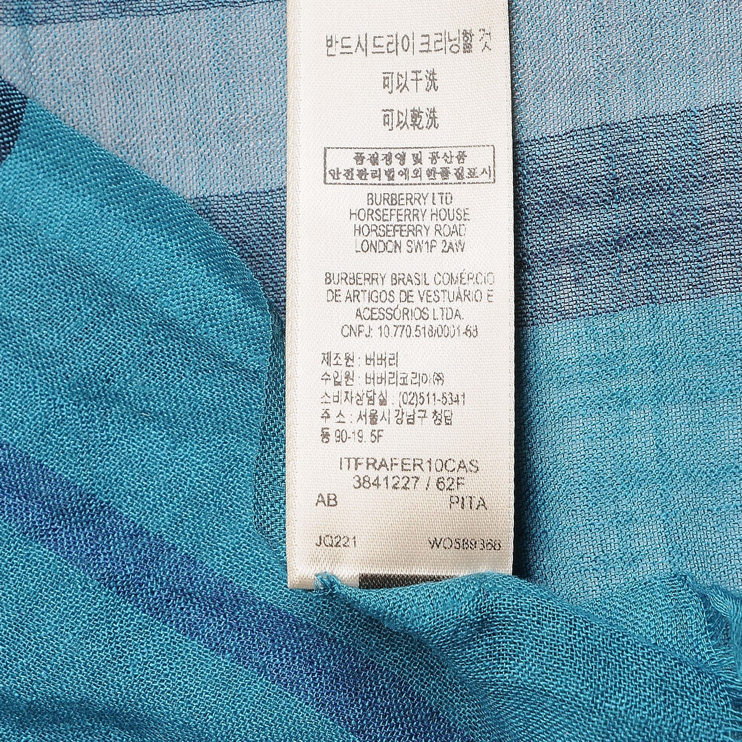 Burberry Wool Silk House Check Lightweight Scarf Blue 7 of 7