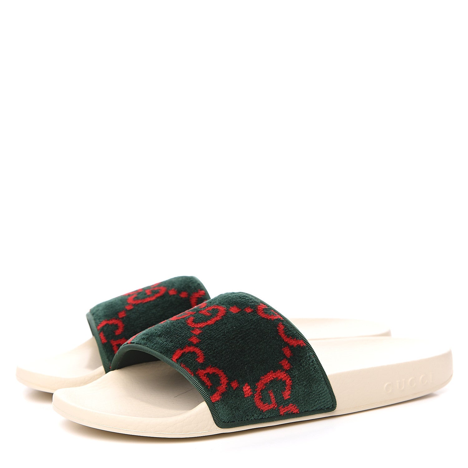 Gucci Velvet GG Monogram Slide Sandals 39 Green Red 3 of 7
