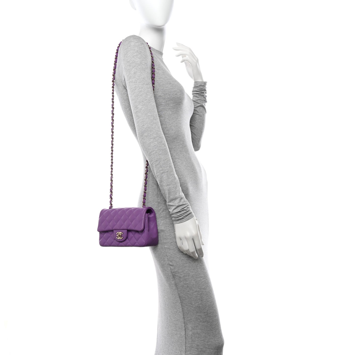 Lambskin Quilted Mini Rectangular Flap Purple