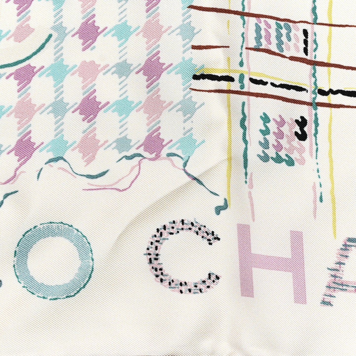 Silk CC Coco Paris Square Scarf Ecru Multicolor
