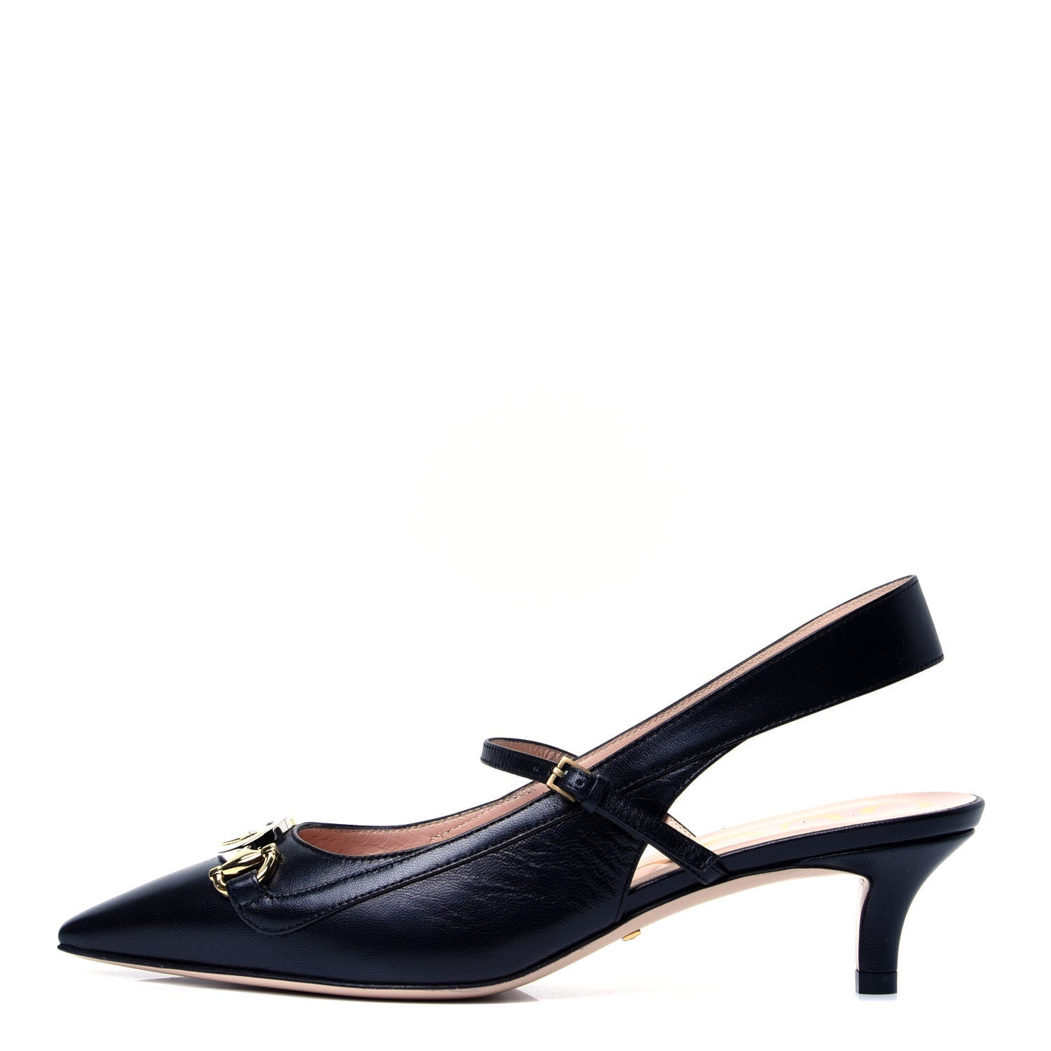 Gucci Malaga Kid Zumi Low Heel Slingback Pumps 36.5 Black 1 of 11