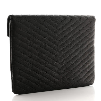 Chanel Calfskin Chevron Quilted Small Envelope Clutch Black 3 of 9