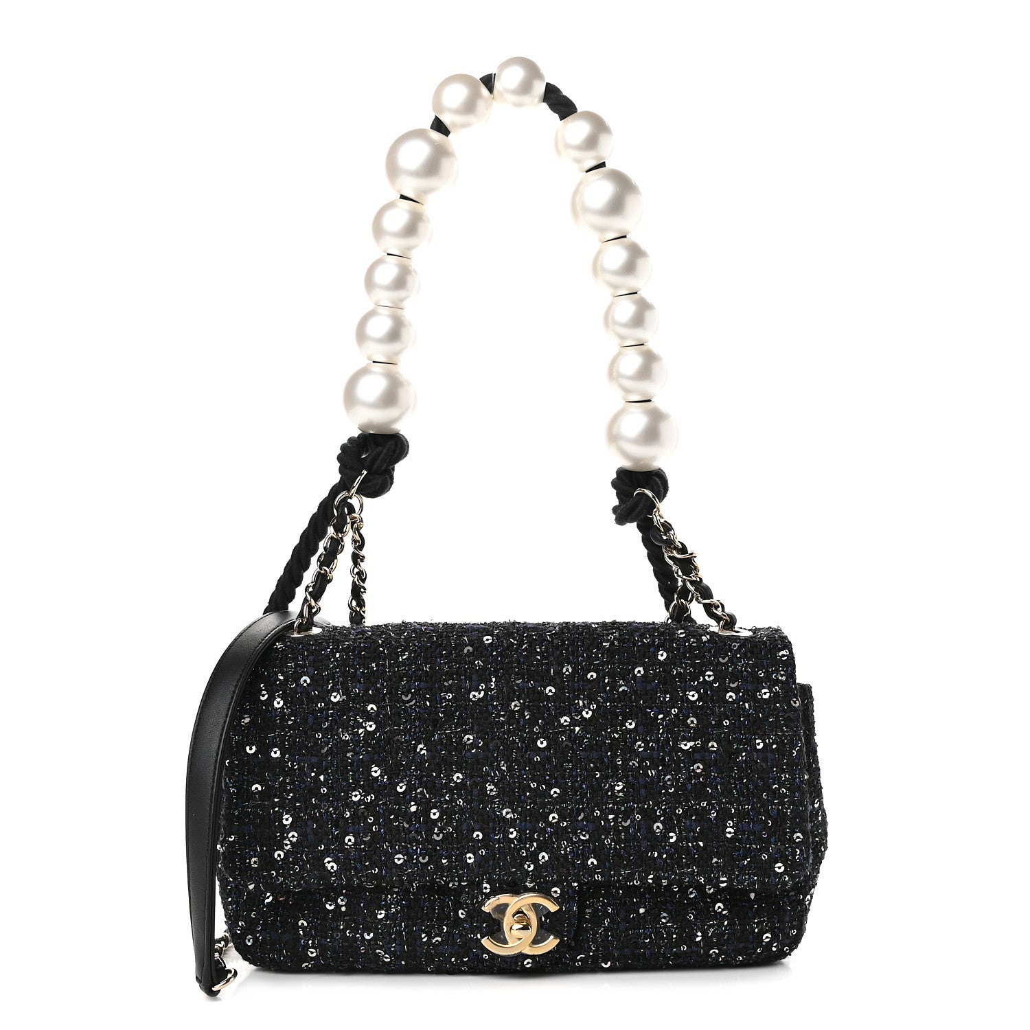 Chanel Tweed Medium Pearl Handle Flap Black Ecru 1 of 9