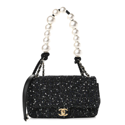 Chanel Tweed Medium Pearl Handle Flap Black Ecru 1 of 9