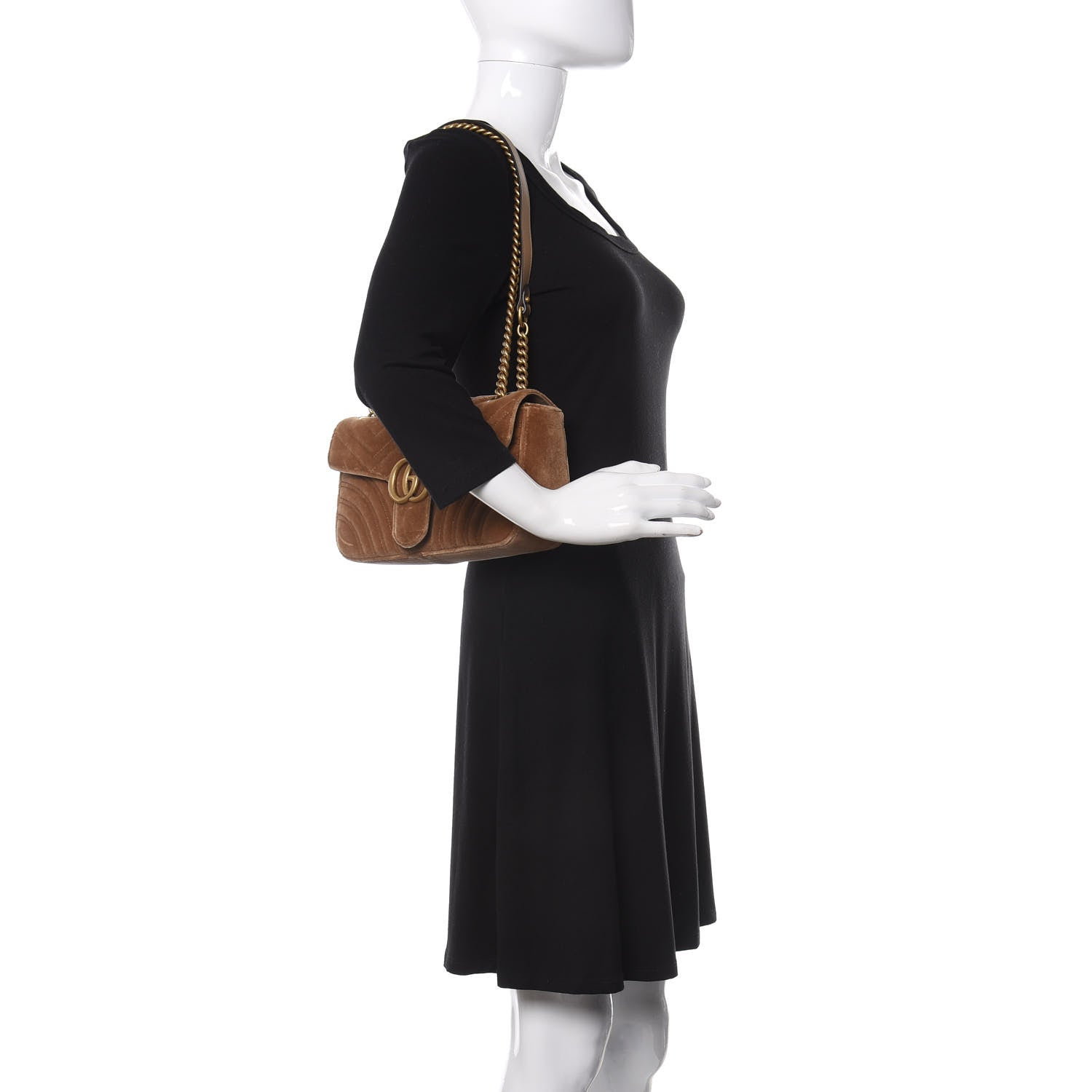Gucci Velvet Matelasse Small GG Marmont Shoulder Bag Taupe 2 of 10