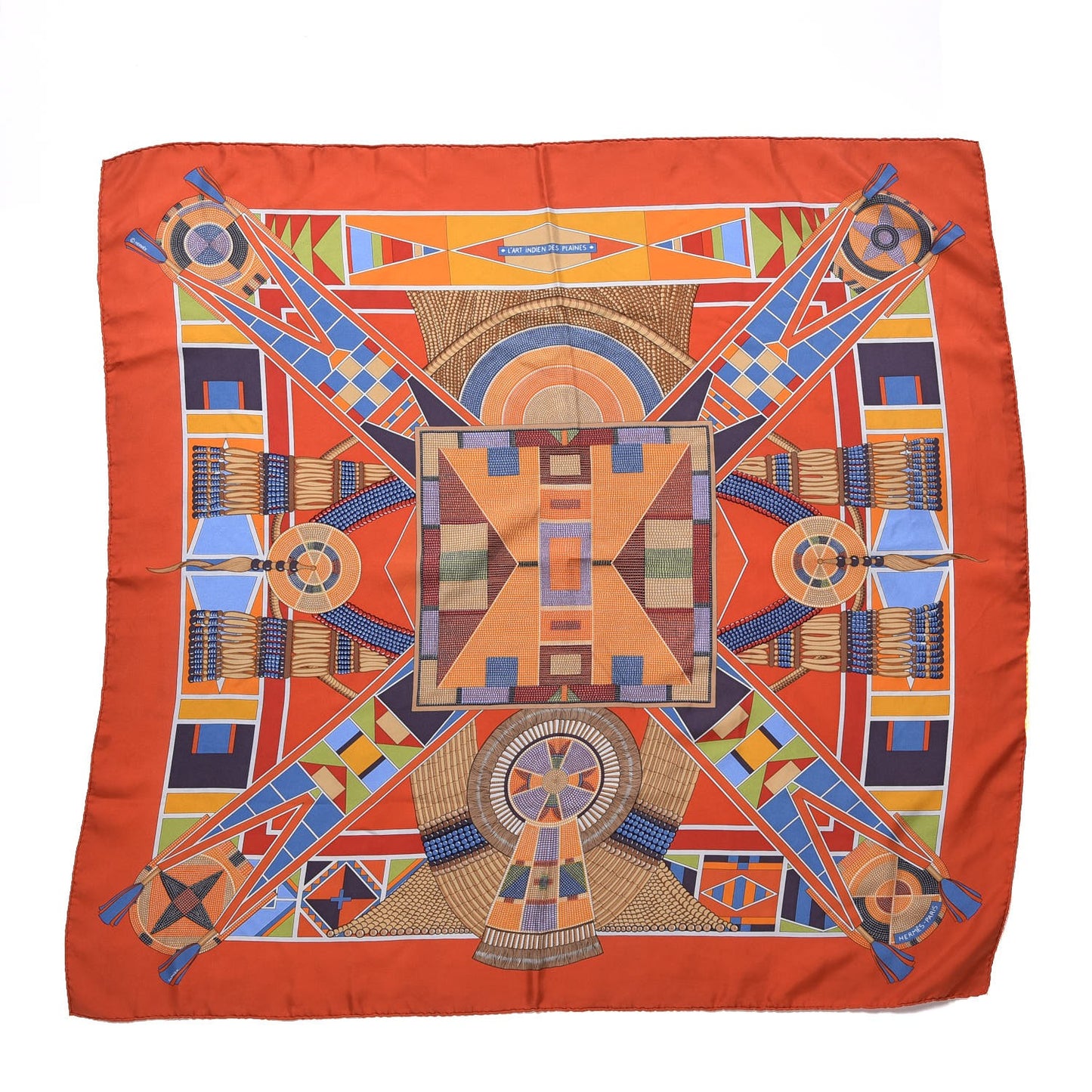 Silk L'Art Indien Scarf 90 Orange Jaune Bleu