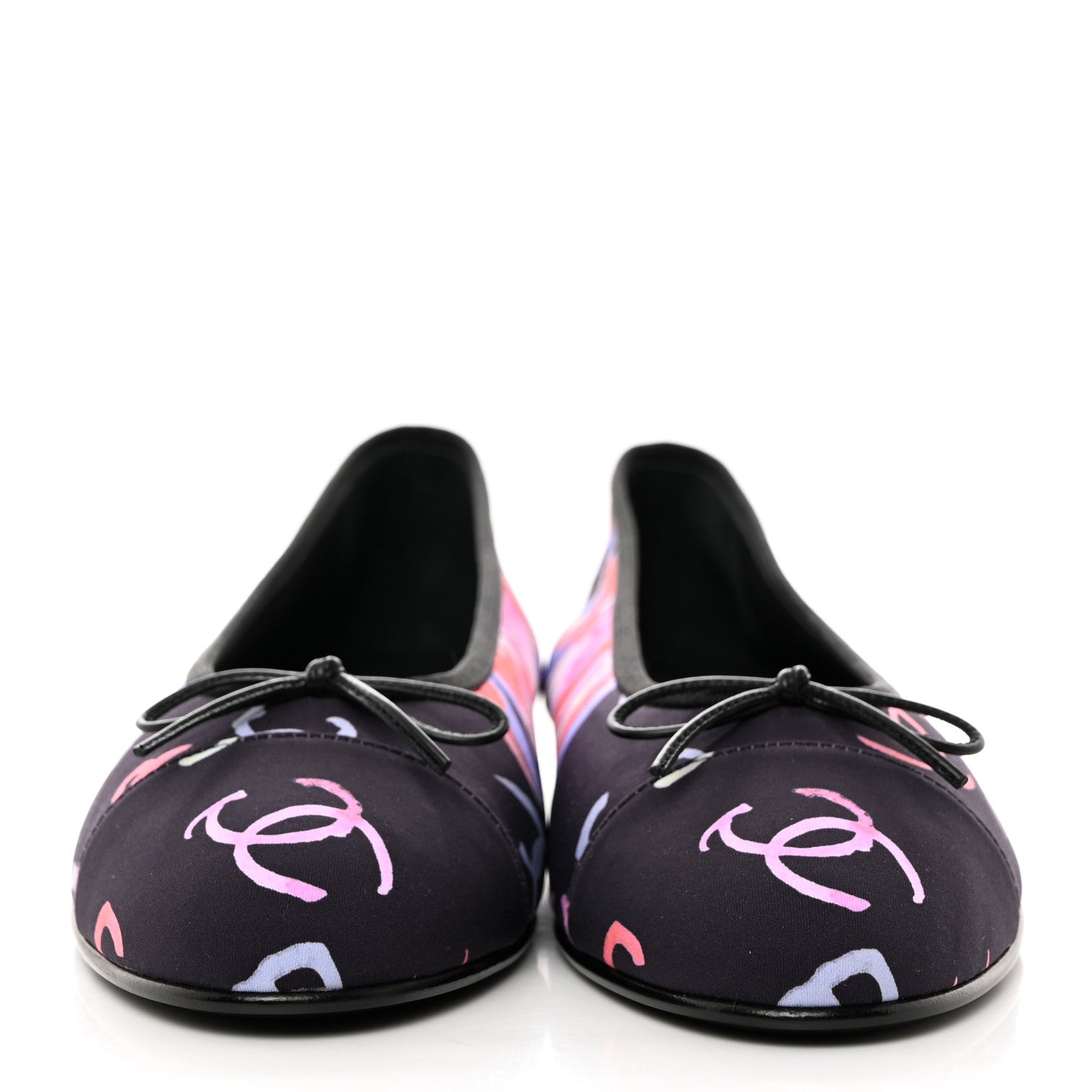 Chanel Printed Stretch Jersey Cap Toe Ballerina Flats 38 Black Multicolor 3 of 10