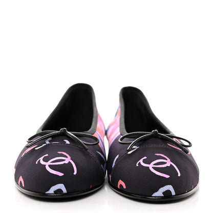 Chanel Printed Stretch Jersey Cap Toe Ballerina Flats 38 Black Multicolor 3 of 10