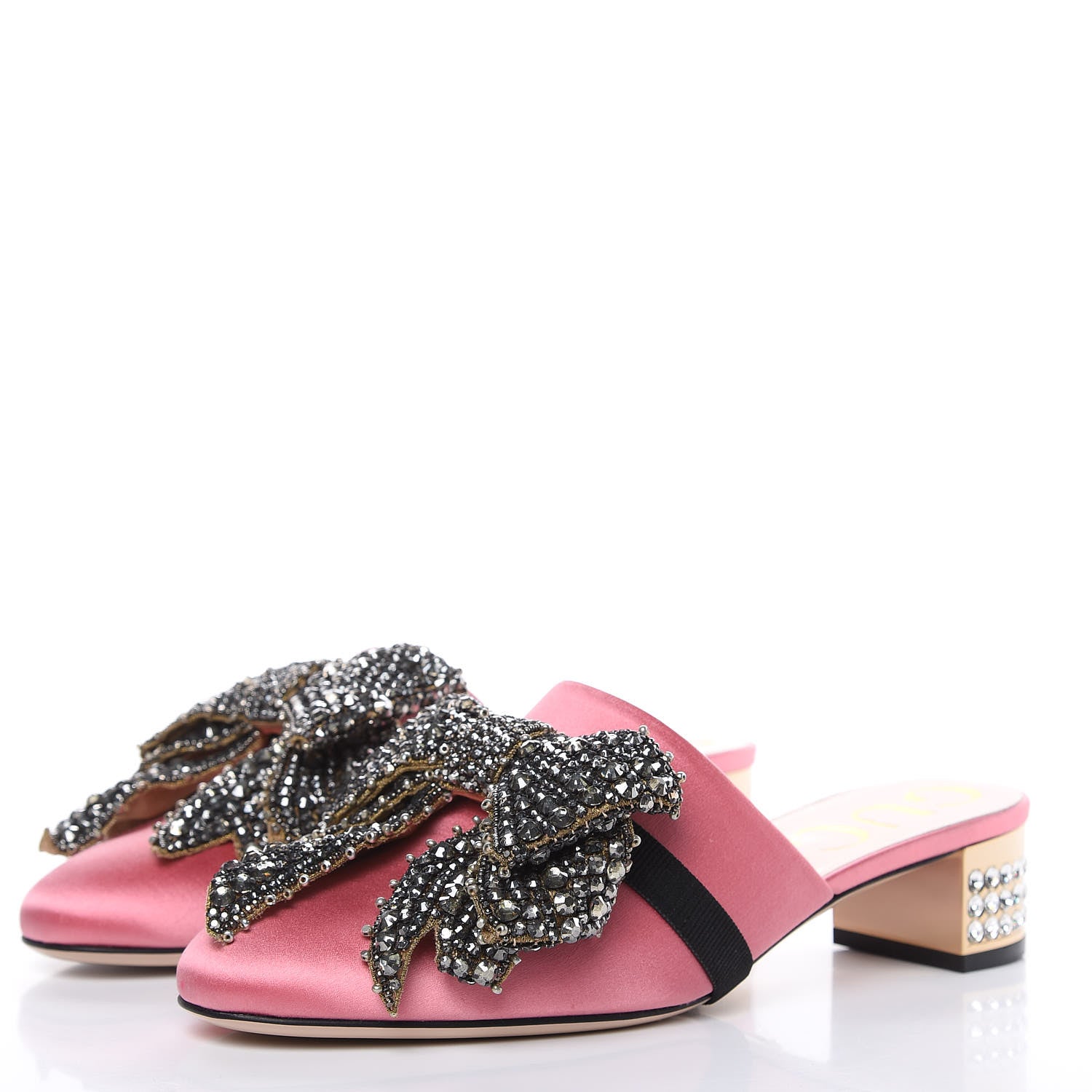 Gucci Silk Satin Crystal Embellished Bow Mules 38 Peonia 4 of 10