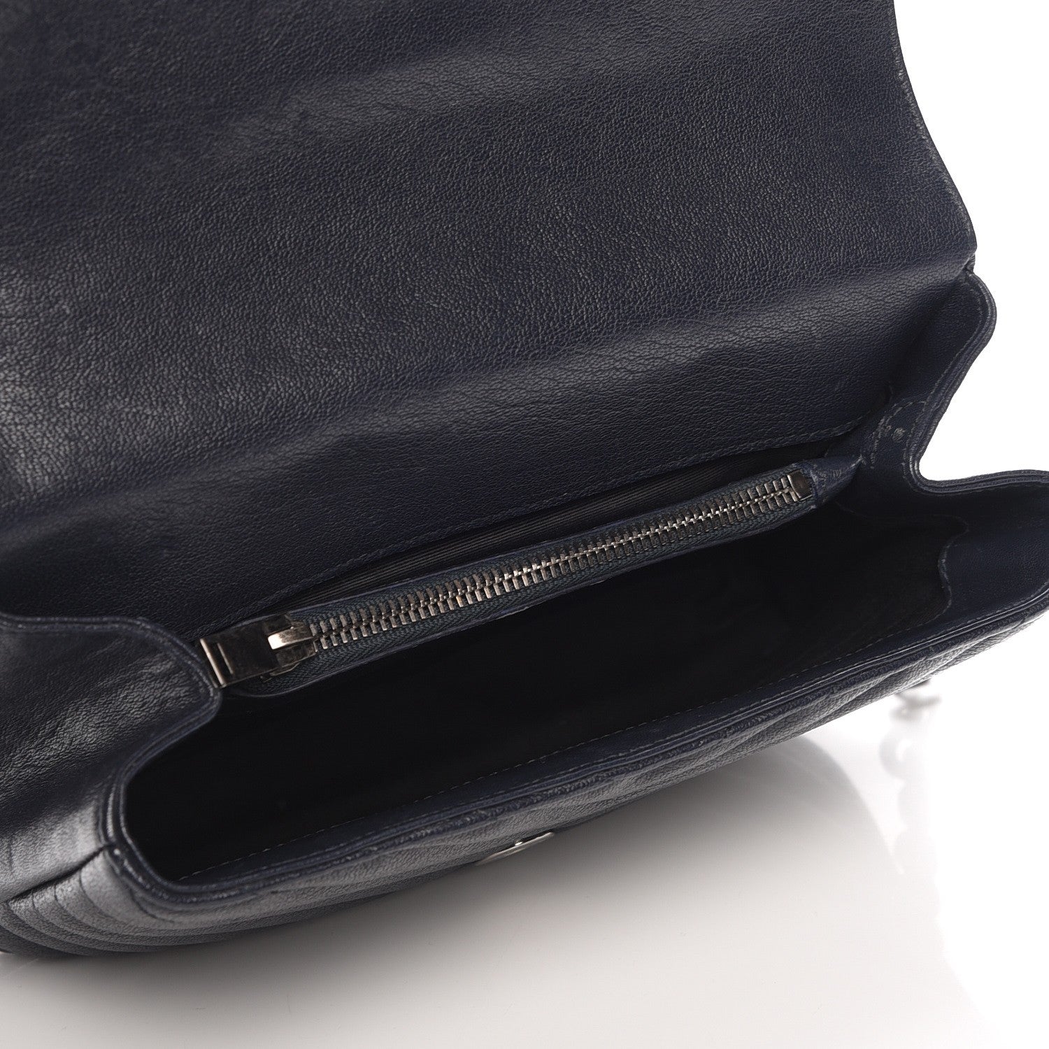 Saint Laurent Sheepskin Matelasse Chevron Monogram Medium College Bag Deep Marine 5 of 7