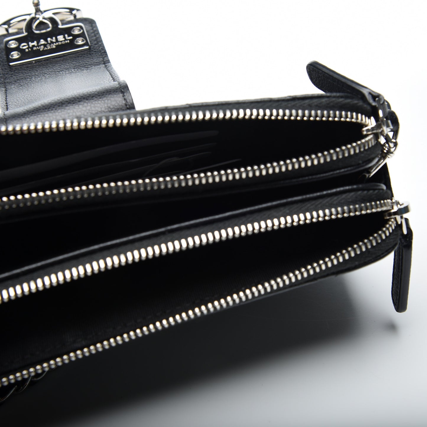 Grained Calfskin Quilted CC Box Clutch With Chain Black