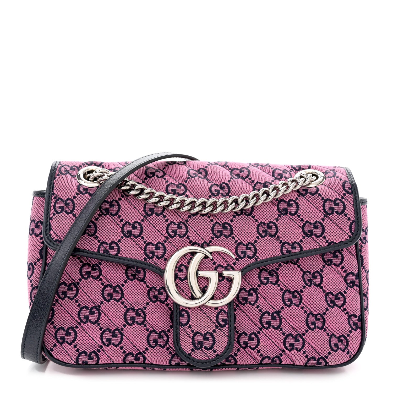 Gucci Monogram Multicolor Matelasse Diagonal Small GG Marmont Shoulder Bag Pink Blue 1 of 10