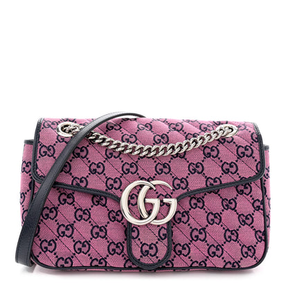 Gucci Monogram Multicolor Matelasse Diagonal Small GG Marmont Shoulder Bag Pink Blue 1 of 10