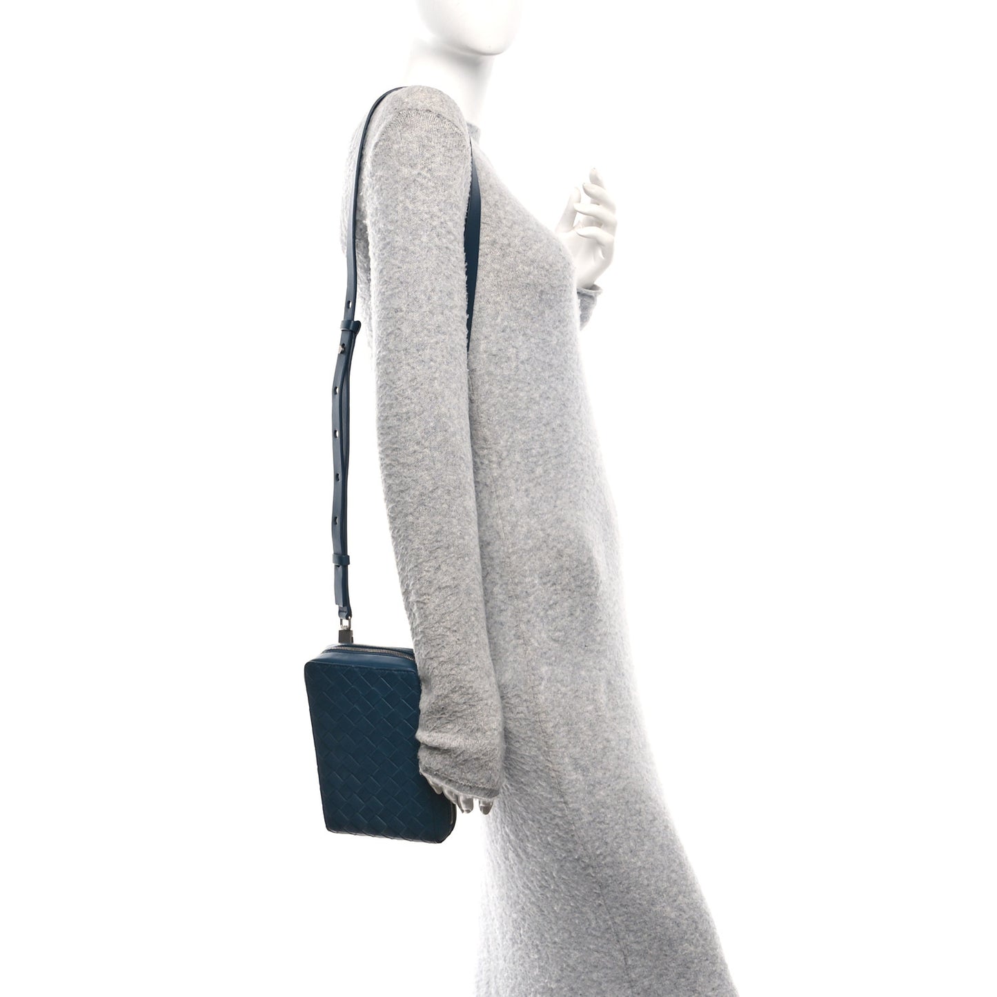Nappa Intrecciato Vertical Shoulder Bag Blue