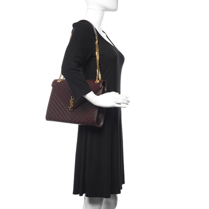 Saint Laurent Grain De Poudre Matelasse Chevron Large Monogram Satchel Rouge Legion 2 of 12