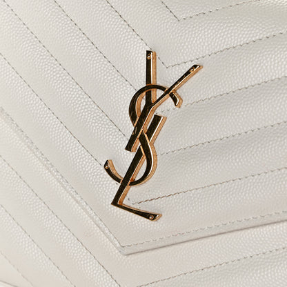 Saint Laurent Grain De Poudre Matelasse Chevron Monogram Chain Wallet Crema Soft 5 of 6