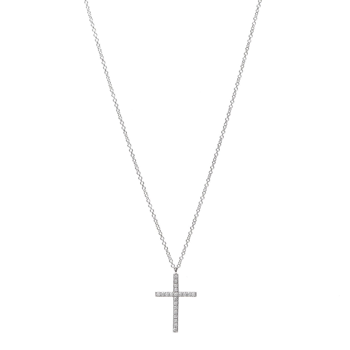 18K White Gold Diamond Medium Cross Pendant Necklace