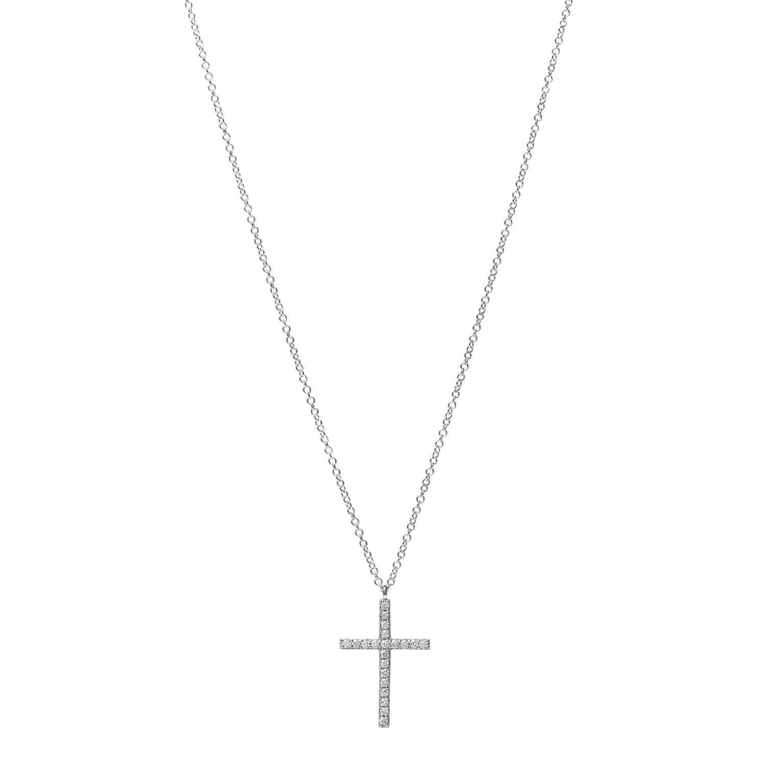 Tiffany 18K White Gold Diamond Medium Cross Pendant Necklace 1 of 5