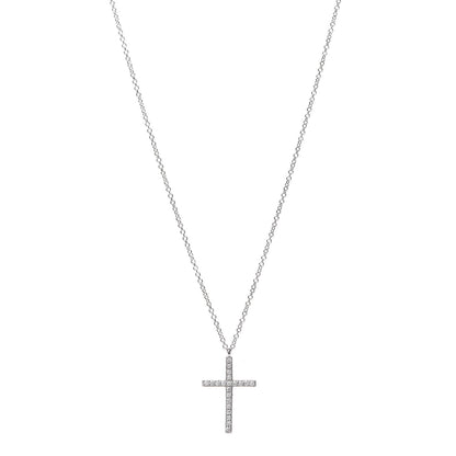Tiffany 18K White Gold Diamond Medium Cross Pendant Necklace 1 of 5