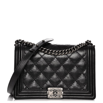 Chanel Calfskin Quilted Double Stitch New Medium Boy Flap Black 1 of 15