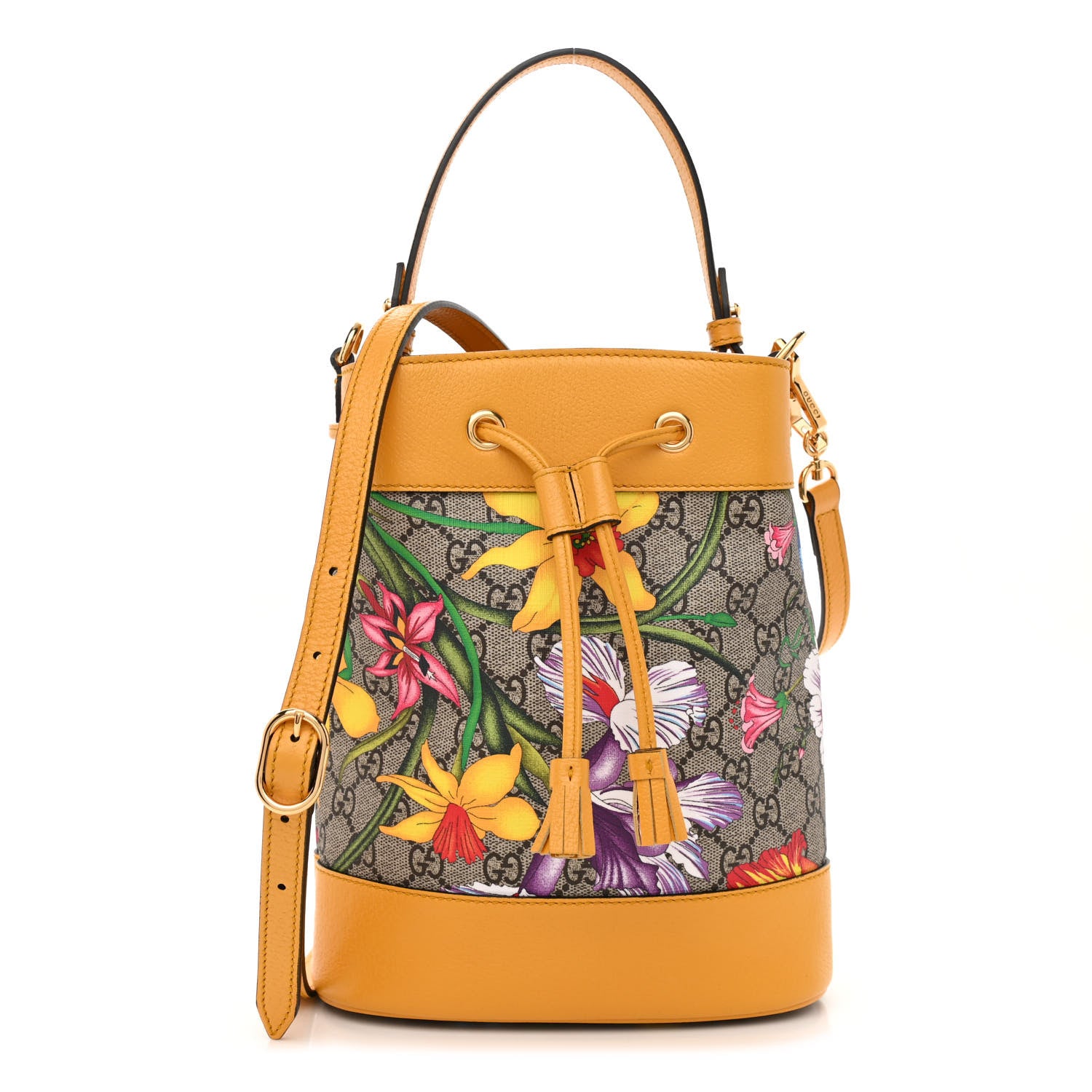 Gucci GG Supreme Monogram Flora Small Ophidia Bucket Bag Beige Multicolor Crop 1 of 8