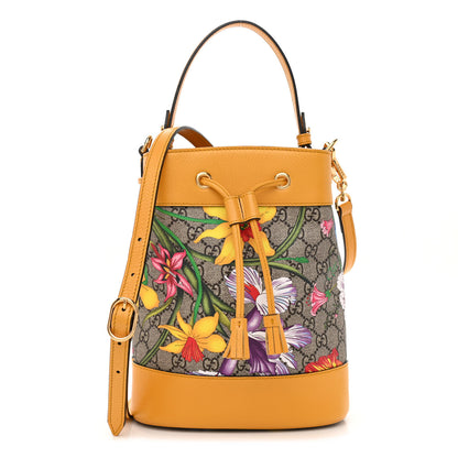 Gucci GG Supreme Monogram Flora Small Ophidia Bucket Bag Beige Multicolor Crop 1 of 8