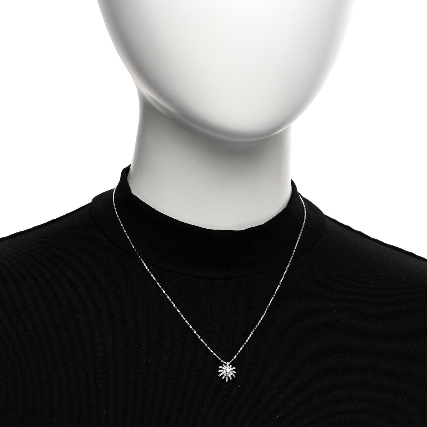 18K White Gold Diamond Starburst Pave Pendant Necklace