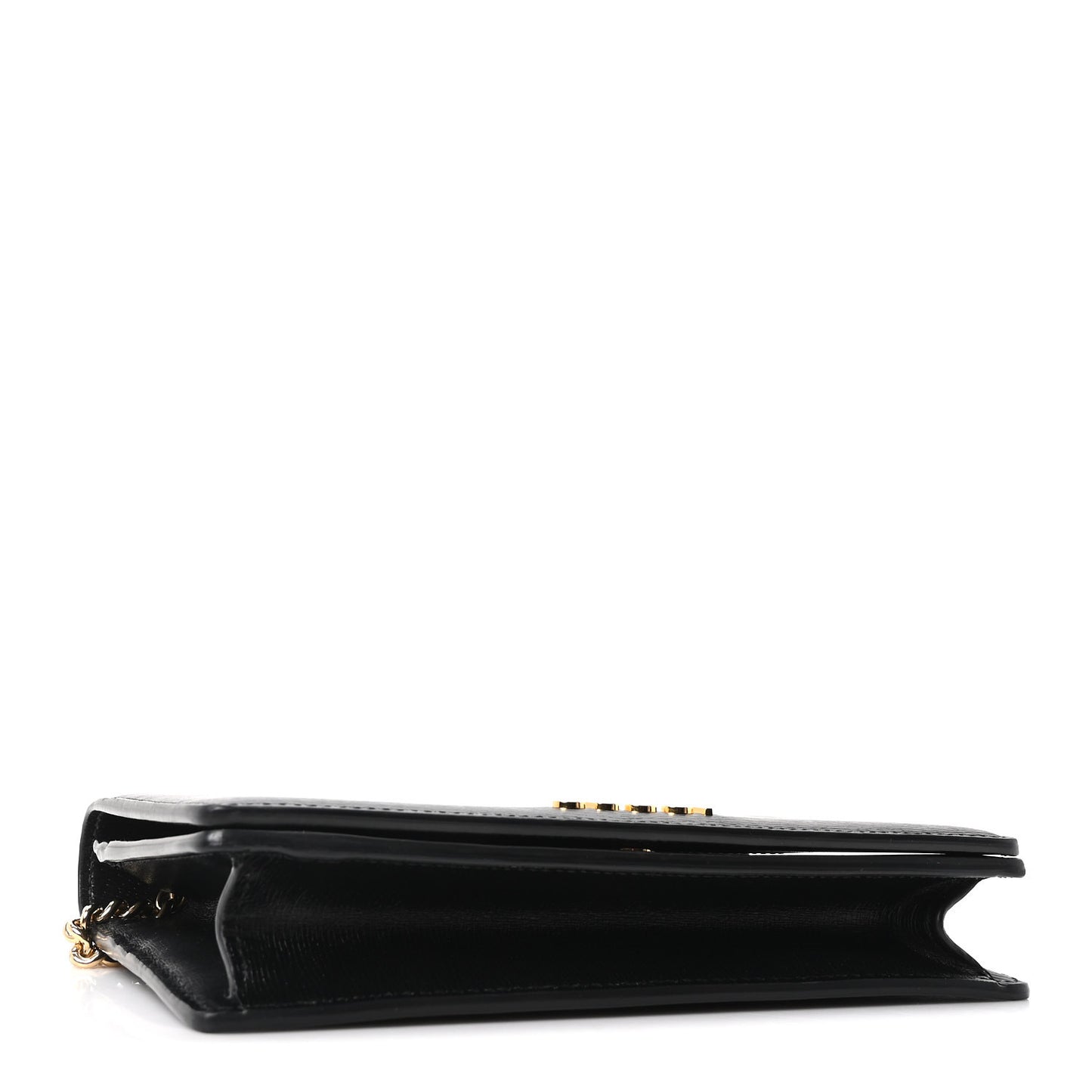 Textured Calfskin Script Logo Wallet On Chain Black