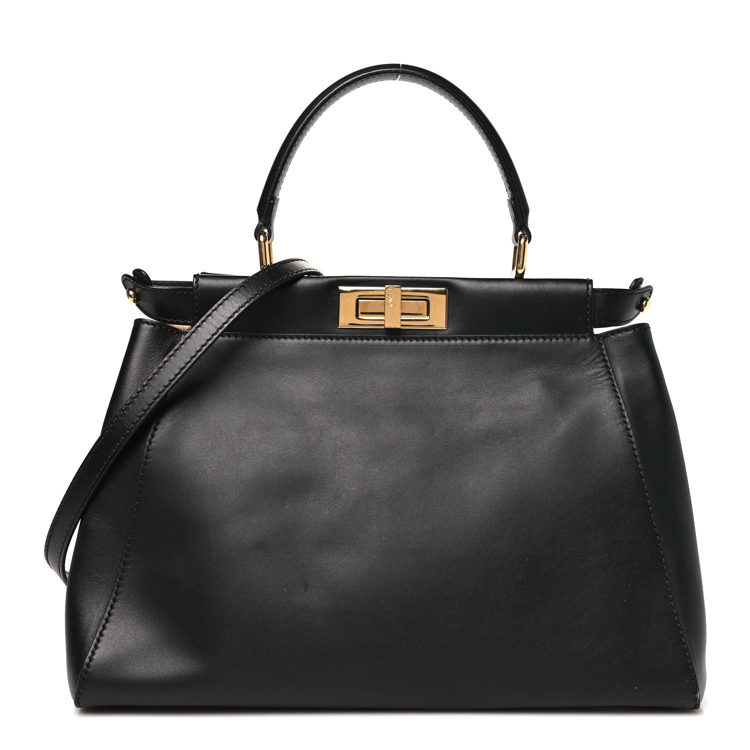 Fendi Vitello Morgan Shiny Nappa Medium Peekaboo Iconic Satchel Black Rosa Plaster 1 of 10