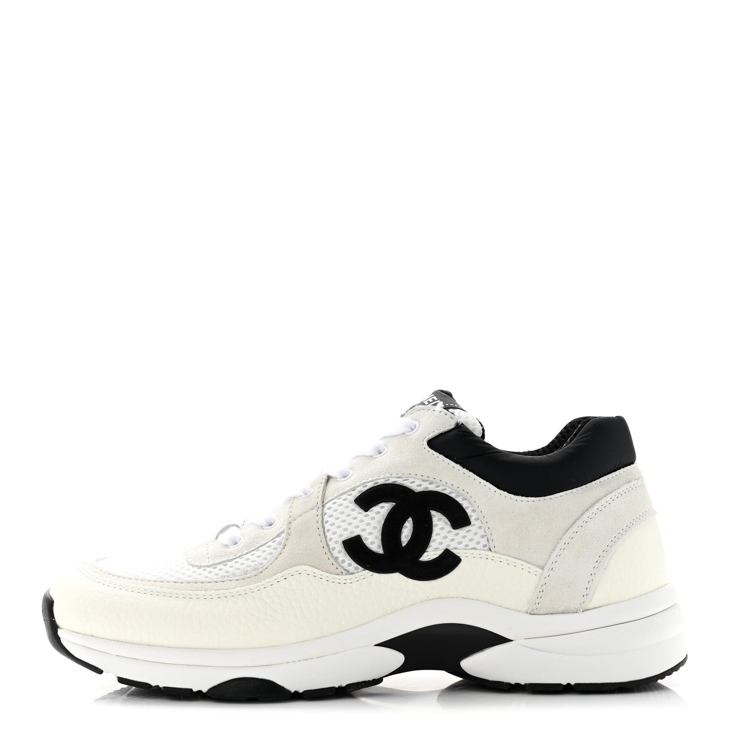 Chanel Mesh Suede Calfskin Grained Calfskin Womens CC Sneakers 39 White Black 1 of 7