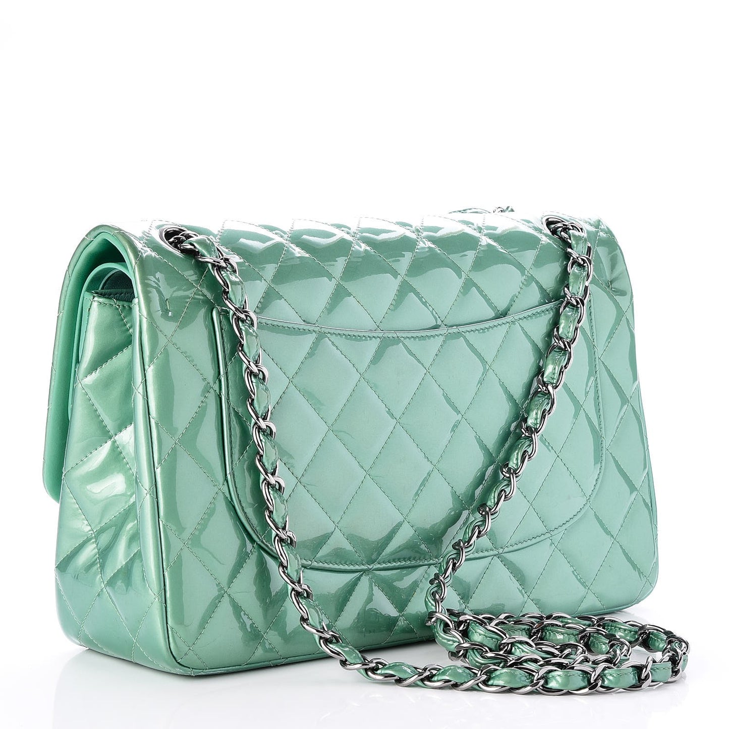 Patent Quilted Jumbo Double Flap Green