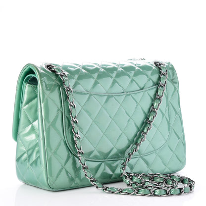Chanel Patent Quilted Jumbo Double Flap Green 3 of 11