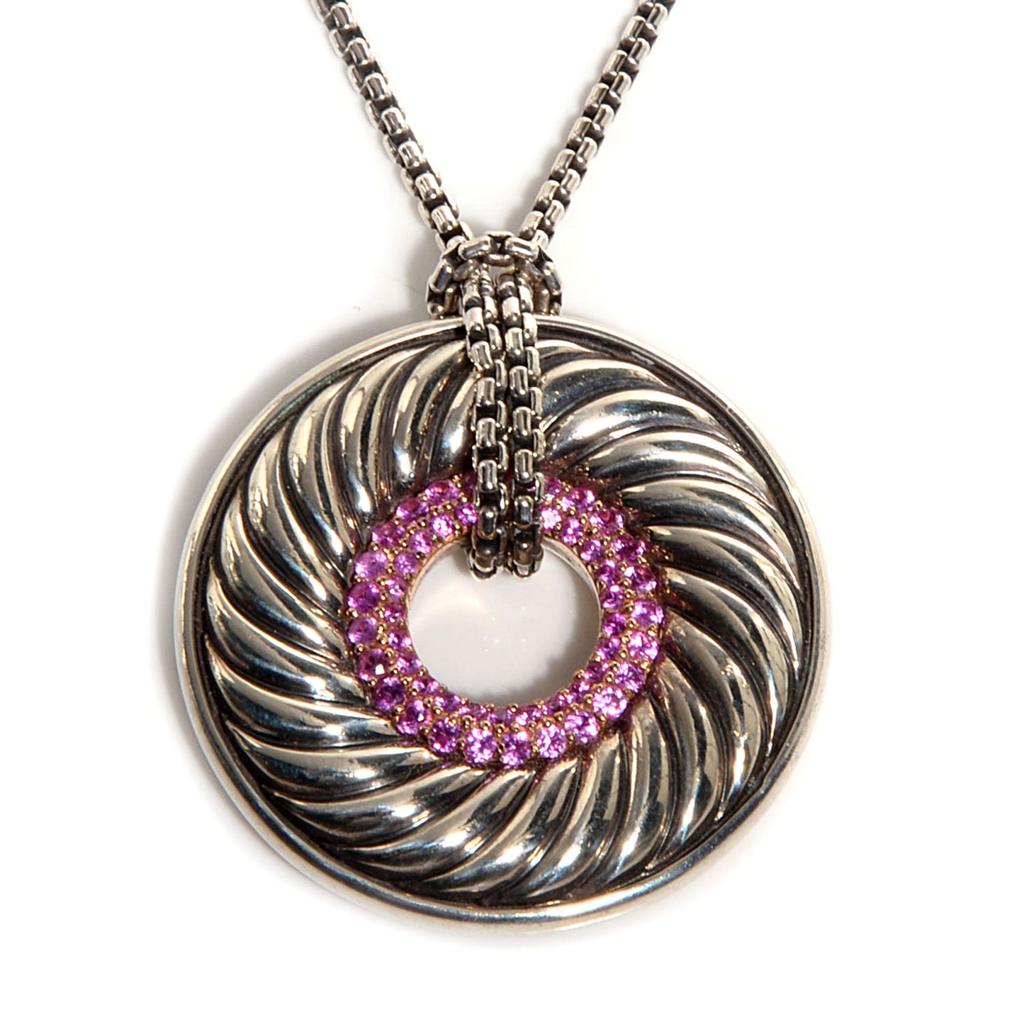 Sterling Silver 18k Gold Pink Sapphire Cable Disc Necklace