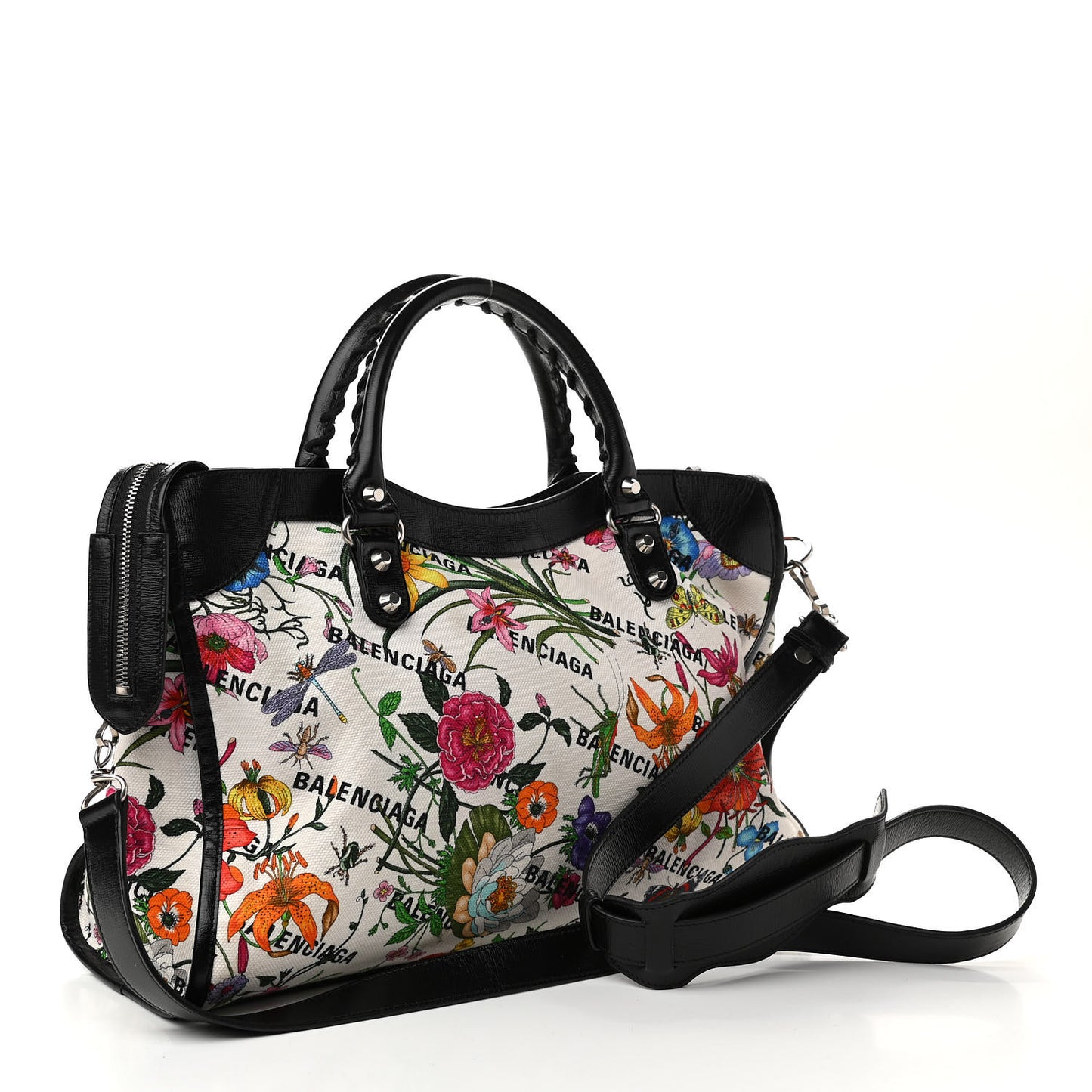X GUCCI Canvas Azalea Calfskin Flora Logo Print Neo Classic Silver Hardware Medium City White Multicolor Black