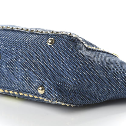 Valentino Garavani Denim Medium Rockstud Tote Blue Green 7 of 10
