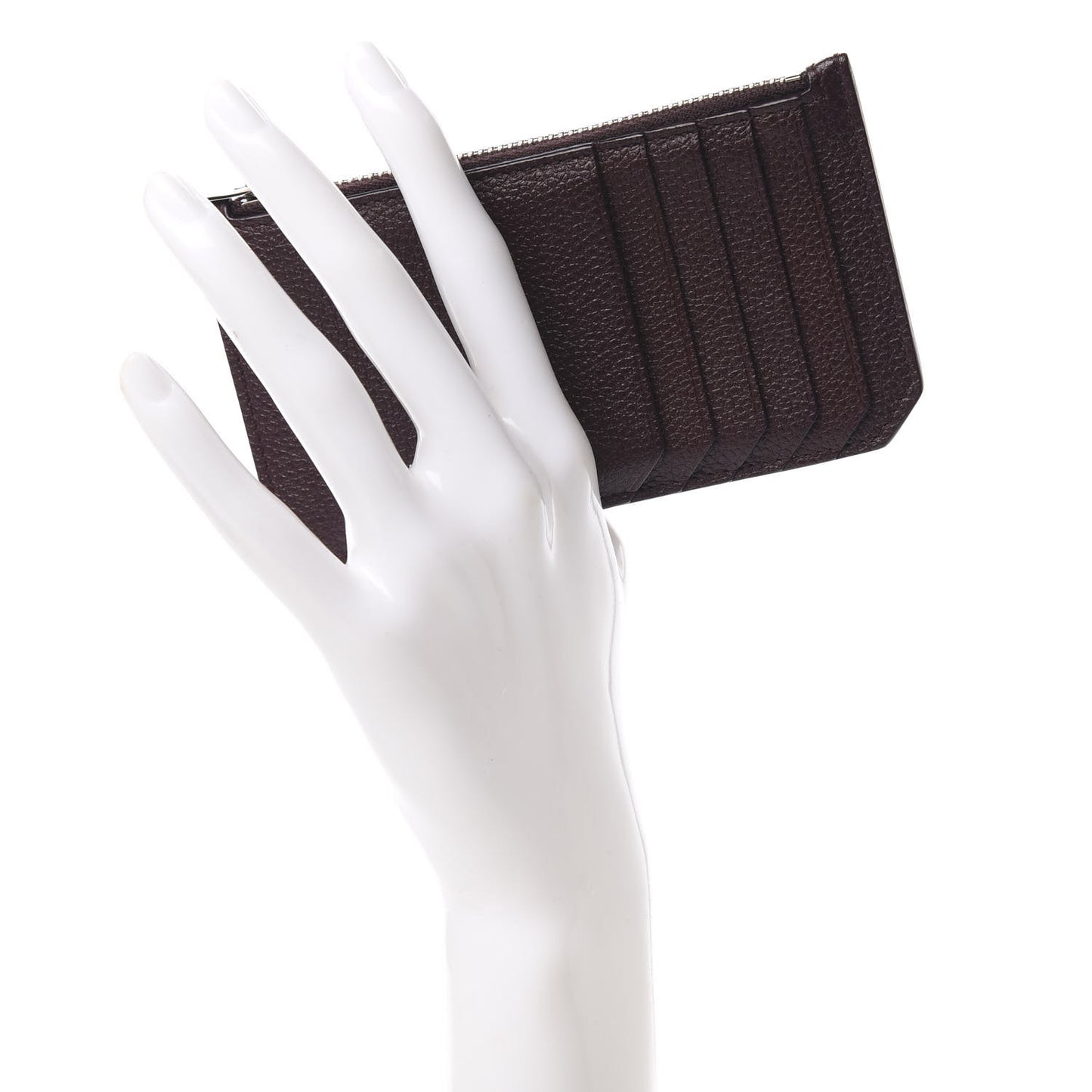 Grained Calfskin 5 Fragments Zip Pouch Card Holder Bordeaux