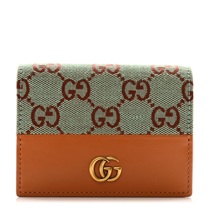 Gucci Moire Calfskin Monogram Bi-Fold Card Case Pale Blue Brown 1 of 11