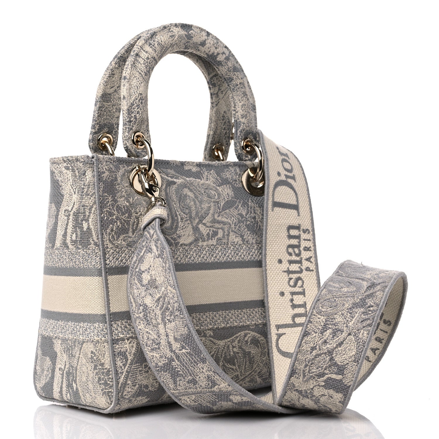 Christian Dior Canvas Toile De Jouy Reverse Embroidered Medium Lady D-Lite Gray 3 of 10