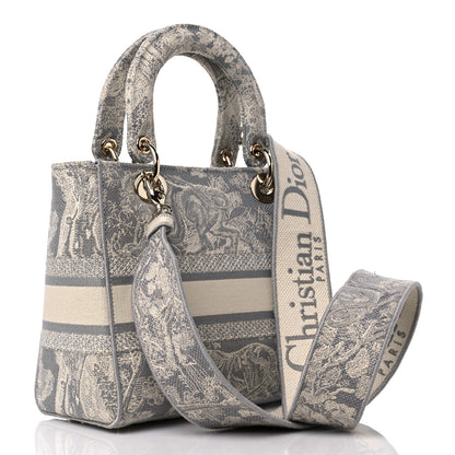 Christian Dior Canvas Toile De Jouy Reverse Embroidered Medium Lady D-Lite Gray 3 of 10