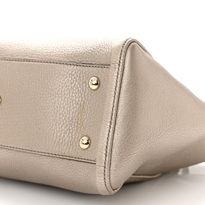 Gucci Metallic Pebbled Calfskin Small Soho Top Handle Bag Golden Beige 5 of 9